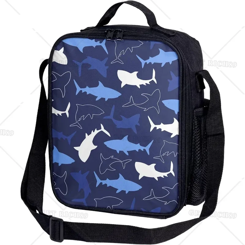 Fish Shark Insulated Lunch Box for Boys Kids Leakproof Reusable Blue Thermal Lunch Bag Ocean Animal for School Work