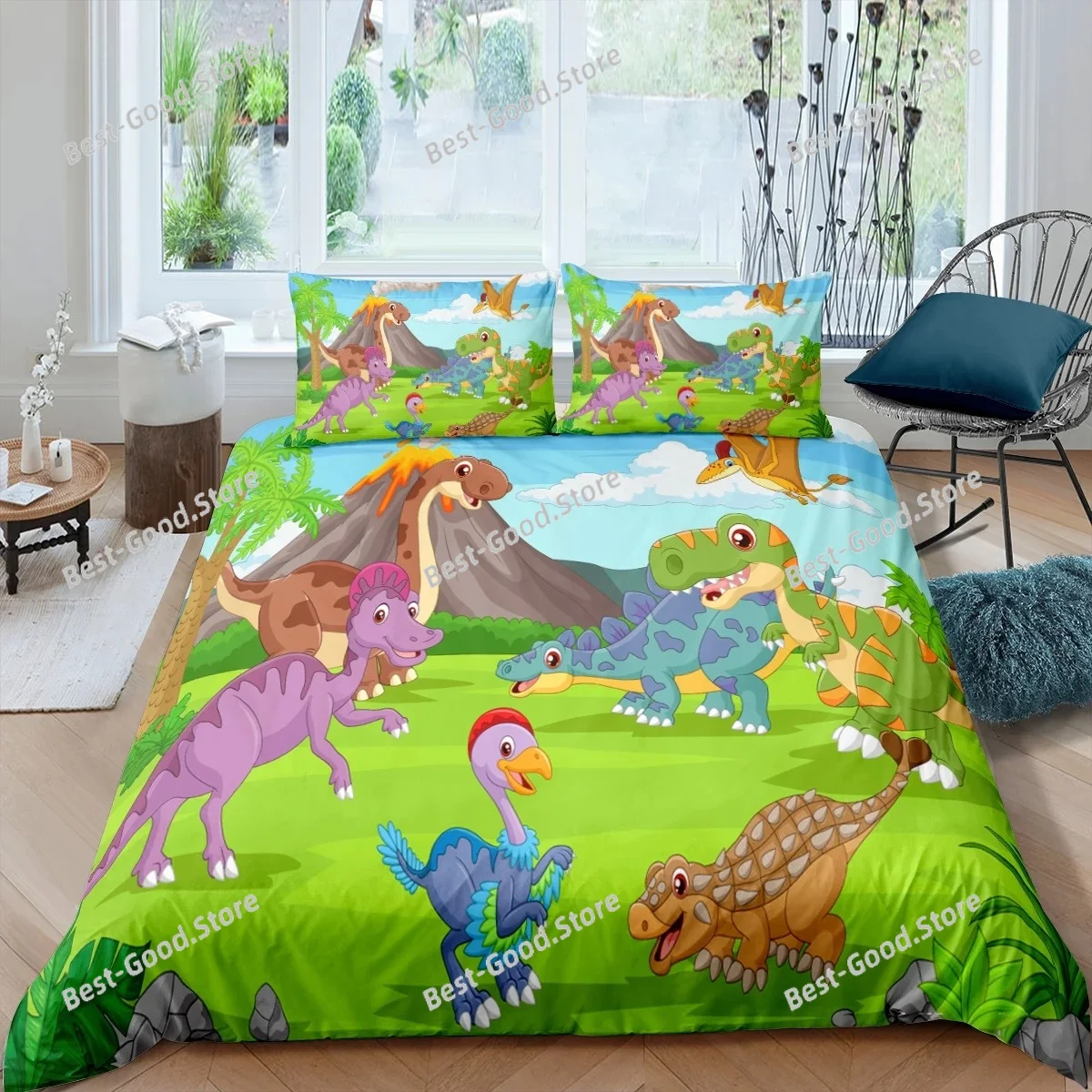 Cartoon Dinosaur Duvet Cover King Queen Kids Jurassic World Stegosaurus Tyrannosaurus Bedding Set Polyester Quilt Cover
