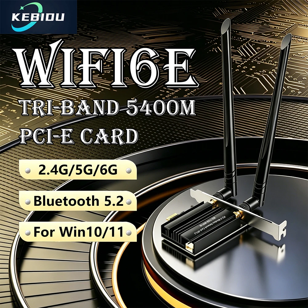 

Kebidu WiFi6E MT7922 AX5400 PCIE Adapter BT 5.2 Tri Band 2.4G/5Ghz/6Ghz 802.11AX Network Card Wireless Receiver For PC Win 10/11
