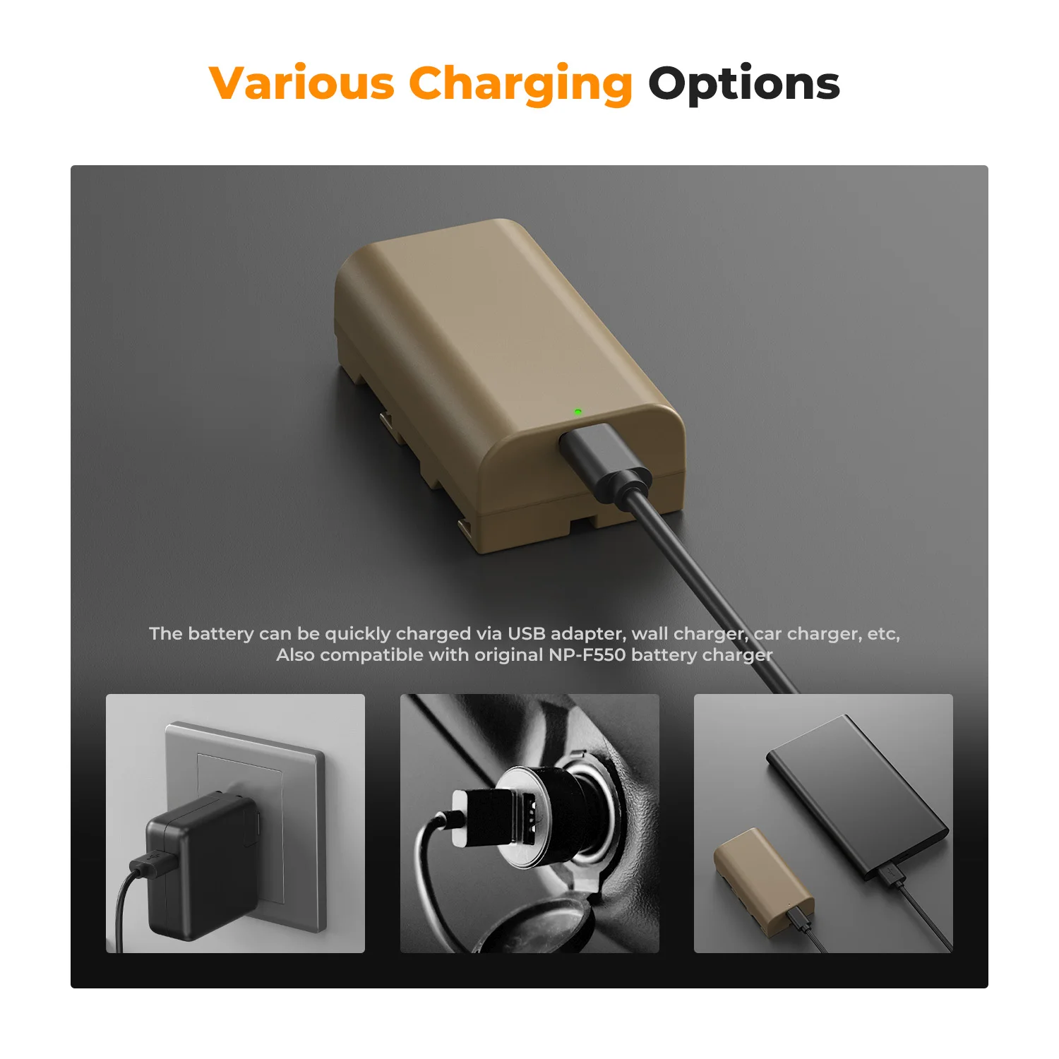 K&F Concept NP-F550 Battery 3500mAh with Type C Direct Rechargeable Battery for Sony CCD-RV100 CCD-RV200 Camera Video Batteries