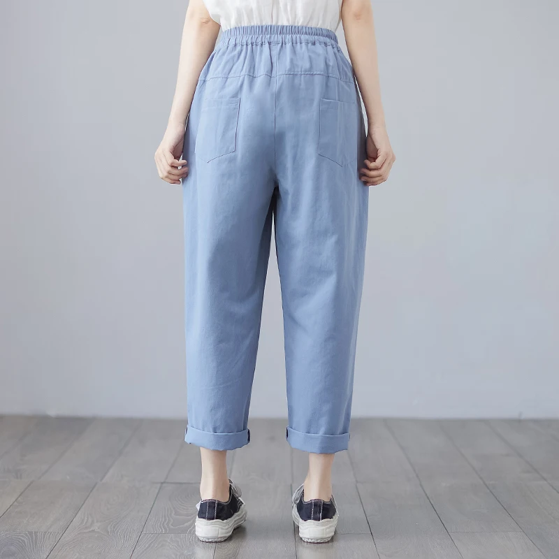 Artistieke Hoge Taille Harlan Broek Vrouwen Zomer Afslanken Casual Grote Maat Losse Veelzijdige Negen Punten Rutabaga Broek Dun Model