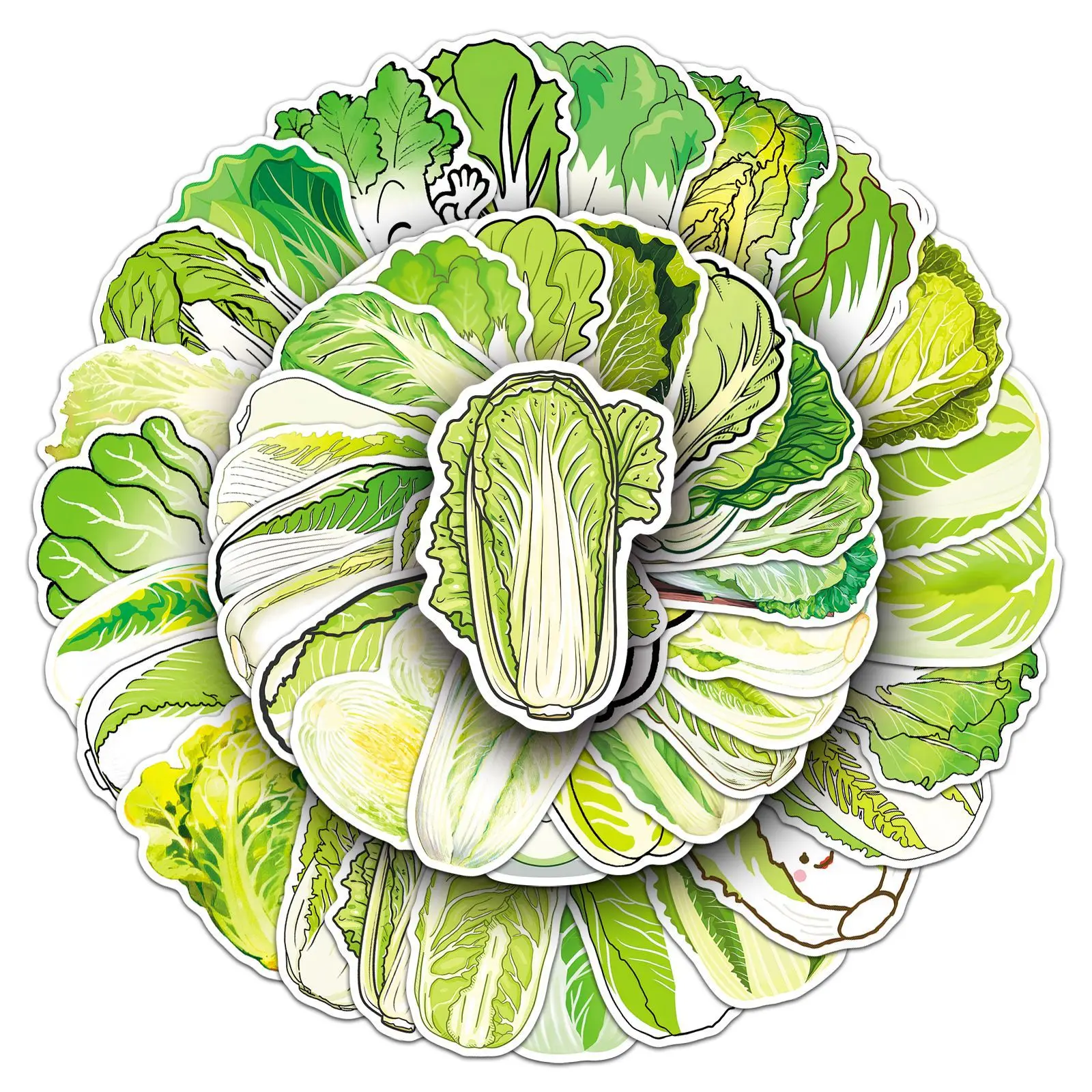 Autocollants de dessin animé chou chinois, légumes verts, Graffiti, décoration, jouets pour ordinateur portable, guitare, voiture, vélo, Skateboard, 50 pièces