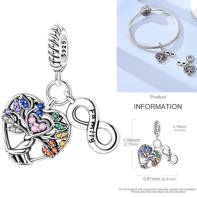 925 Sterling Silber Bunte CZ-Charm-Perlen Herz Baum des Lebens Elefant Hamsa Pfote Sonne Mond für DIY Armband Halskette Geschenk – Detail 22