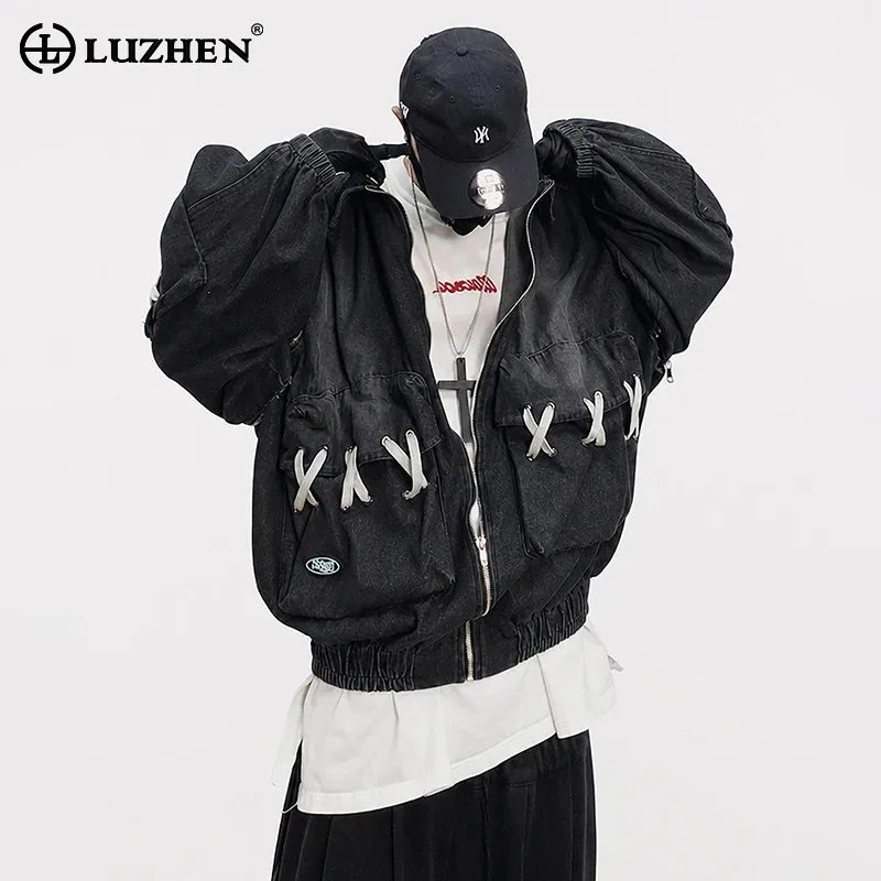 LUZHEN 2026 New Original Niche Design Detachable Sleeve Hip -hop Denim Jacket Men's Fashion Handsome Ribbon Decorate Coat JY9077