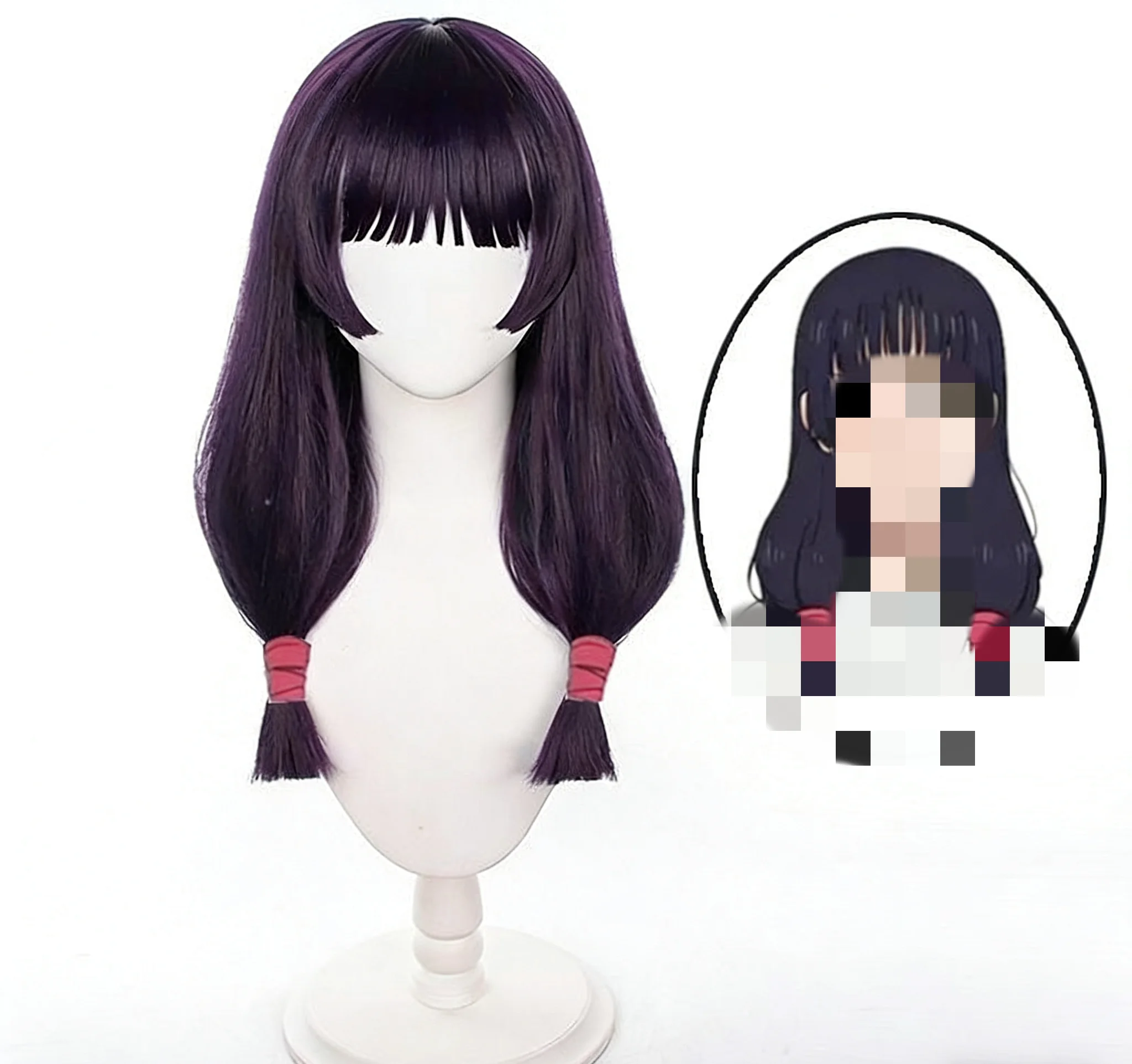 Ange Cosplay Wig Dark Purple Long Hair Headwear Wig Red Strap Wig Suitable for Parties and Gatherings