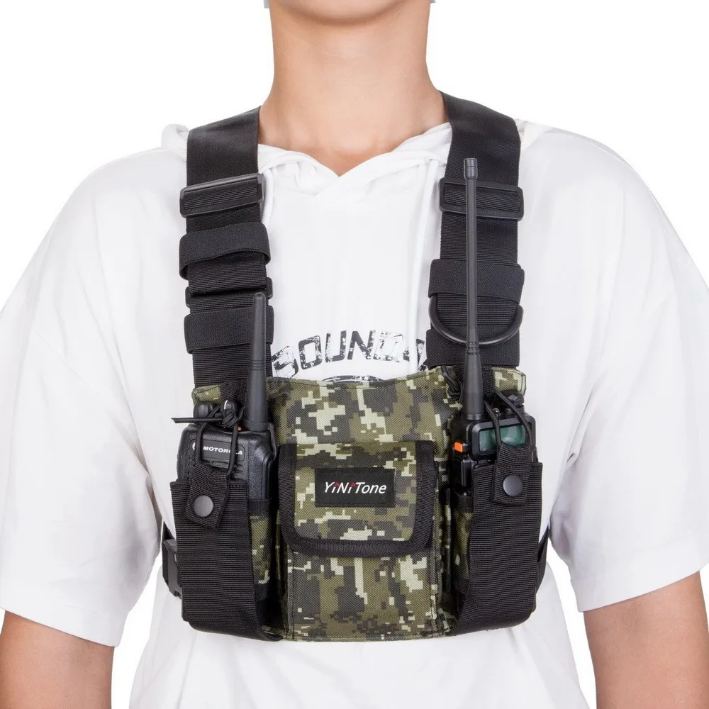 YiNiTone  Jungle camouflage BG-01 Universal Radio Chest Harness Bag Pocket Pack Holster for Two Way Radio