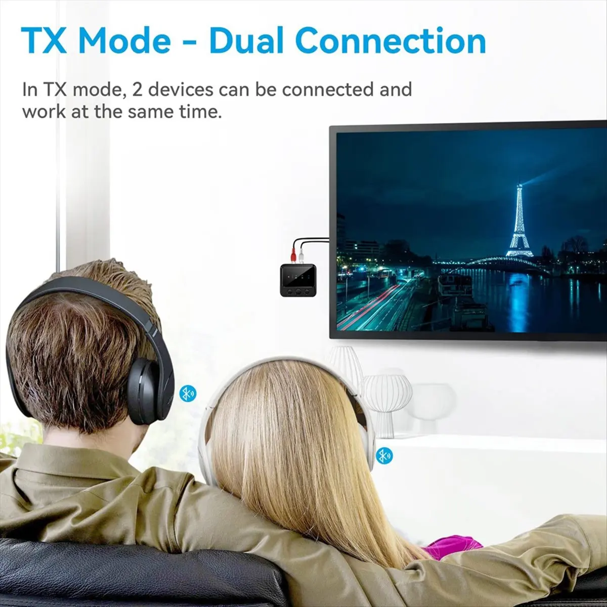 AU47-5.4 Bluetooth Audio Transmitter and Receiver 2-in-1 Adapter Dual Transmitter and Dual Receiver One-to-Two