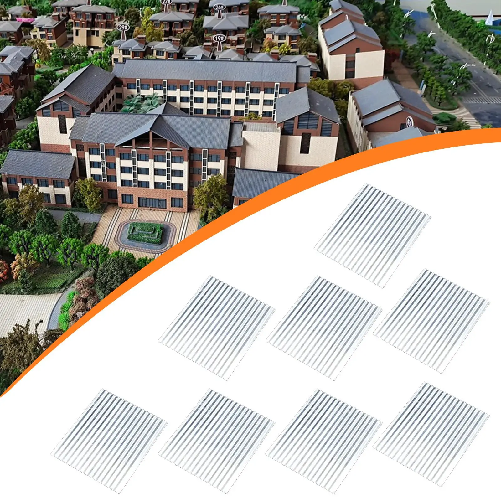 

8x 1:72 Miniature Roof Tiles Corrugated Landscape Accessories Versatile Fake Tiles Model Building Set for Decor