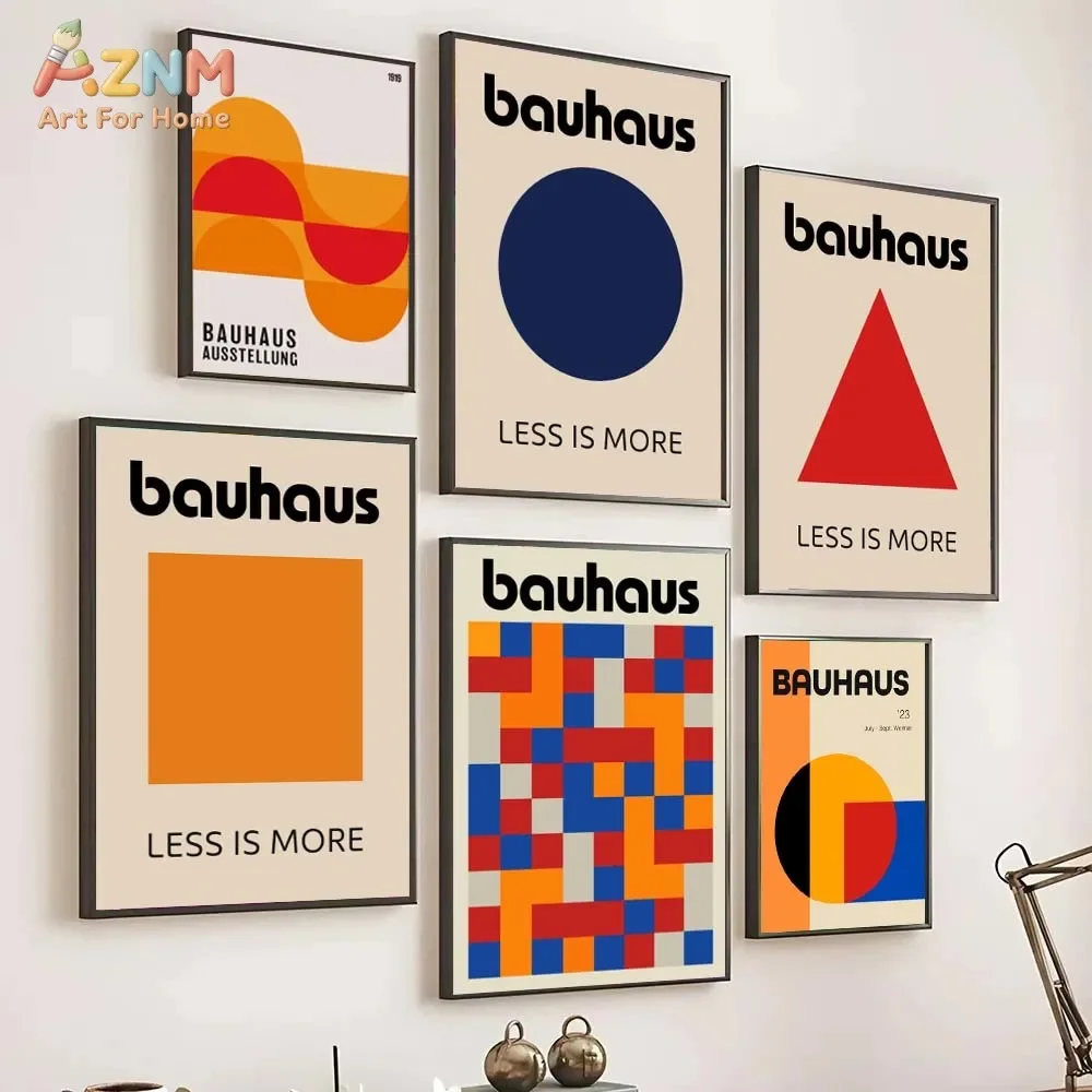 AZNM Bauhaus Geometric Canvas Wall Art Vintage Abstract Color Block Shape Exhibition Poster Modern Living Room Unframed Decor Pr