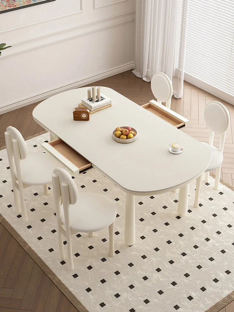 Rock slab dining table, small apartment, home dining table and chairs, combined rectangular drop dining table