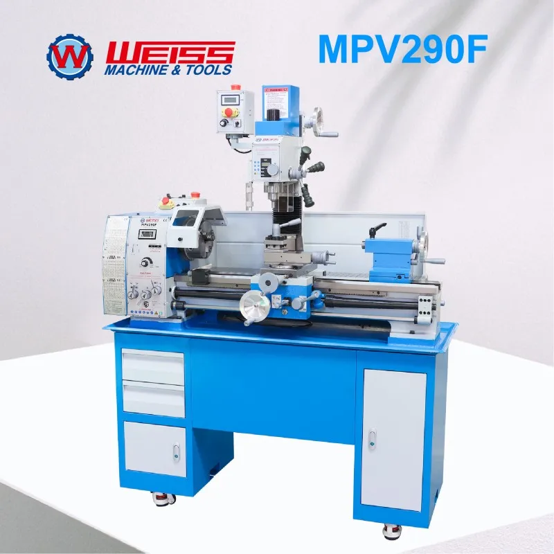 WEISS MPV290F Metal Lathe Mill Combo 750mm Movable Head Precision Metalworking Machine with Stand