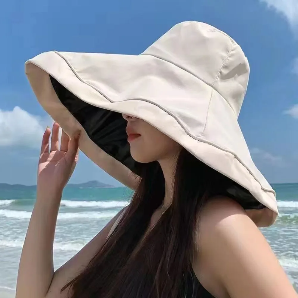 Fashion Wide Brim Summer Fisherman Hat With Windproof Rope Anti-UV Sun Cap Outing Beach Hat Foldable Breathable Bucekt Hat