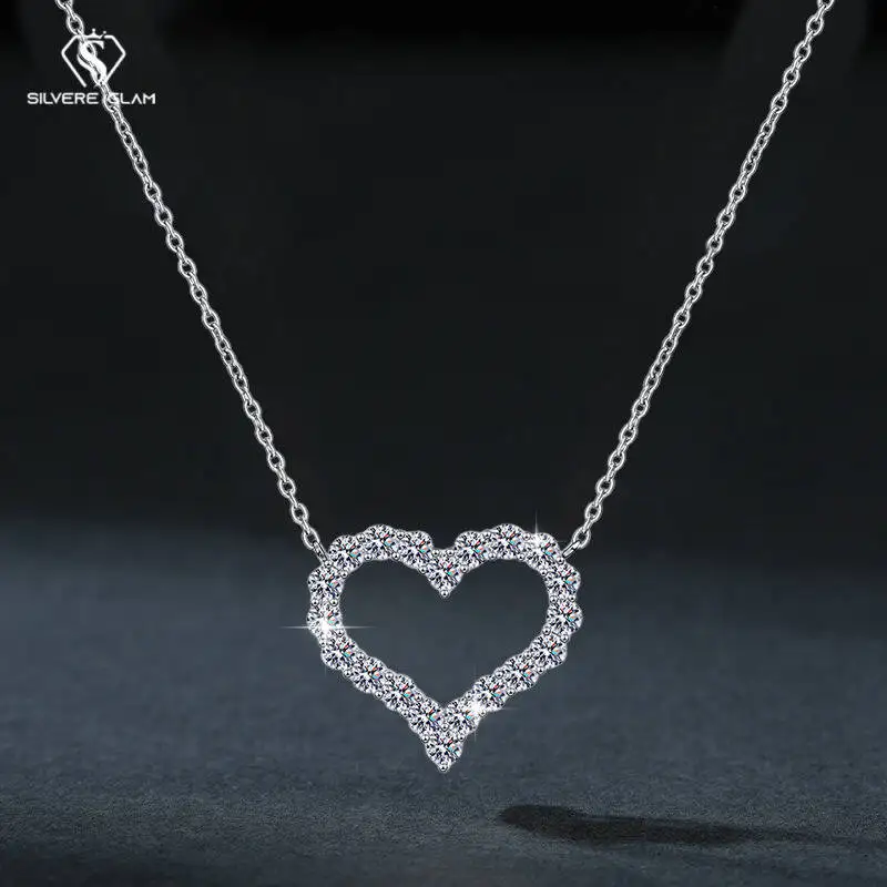 

SG 0.3-2CT Moissanite Necklace For Women 925 Sterling Silver Heart Pendant Necklace Collarbone Chain D VVS1 Luxury Jewelry Gift