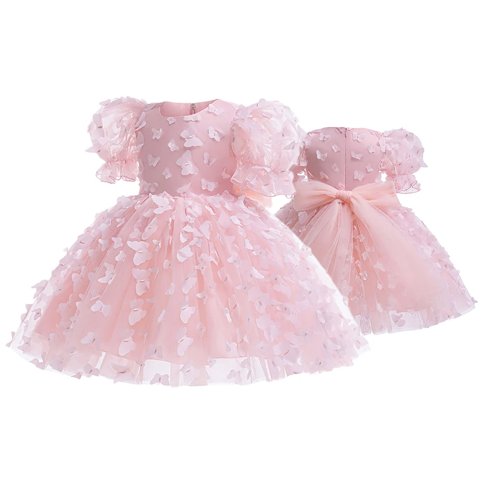 Charming Girls 3D Butterfly Dress for Stage Performances Puffy Sleeves Tulle Dress Princess-Like Elegance Girls Party Dresses