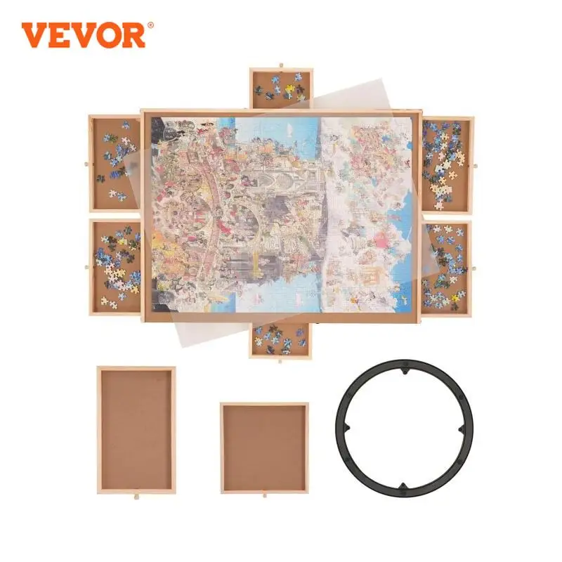 VEVOR Tablero de Rompecabezas 1500 Piezas Mesa de Rompecabezas 831x625 mm con 6 Cajones y Tapa Bandeja de Rompecabezas Portátil y Giratoria de 360° para Amantes de los Rompecabezas Niños Adultos