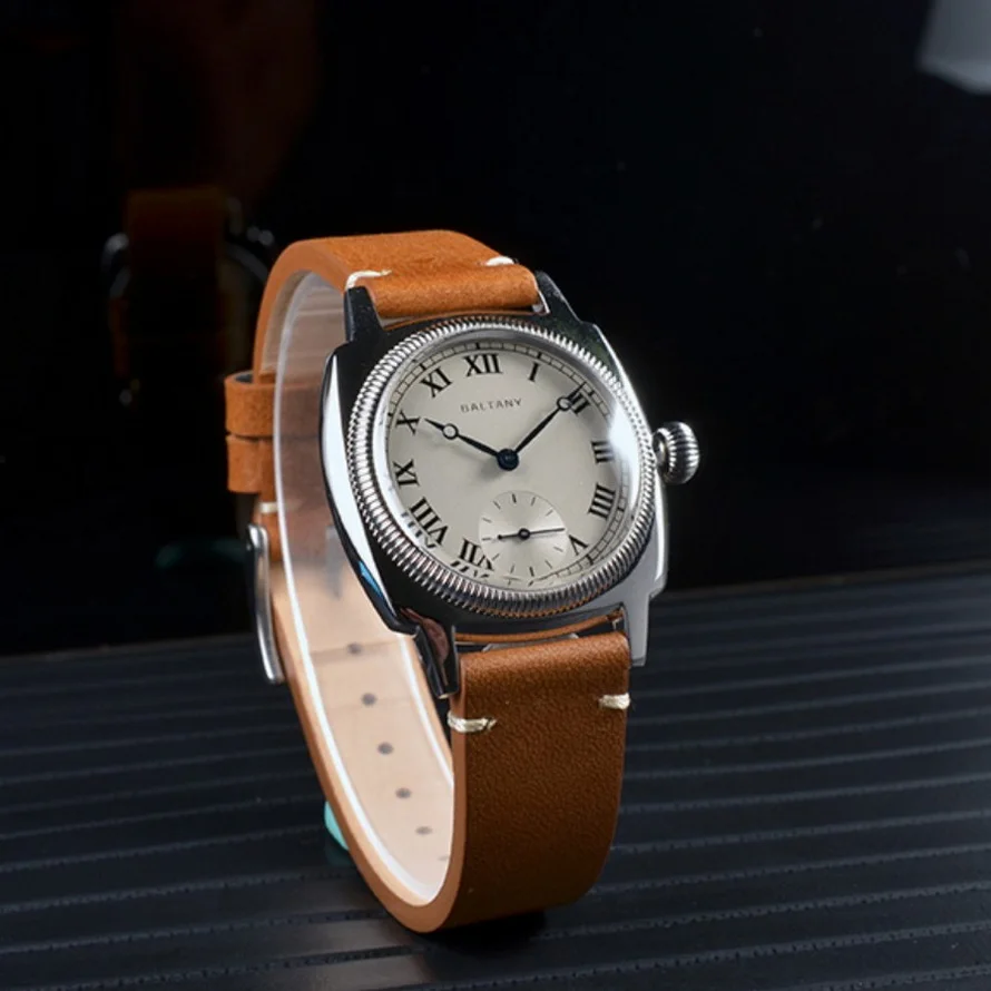 Baltany Mens Pilot Watches 36mm Square Watch Fashion Quartz Wristwatch Sapphire 10ATM Waterproof VD78 Small Second Dial