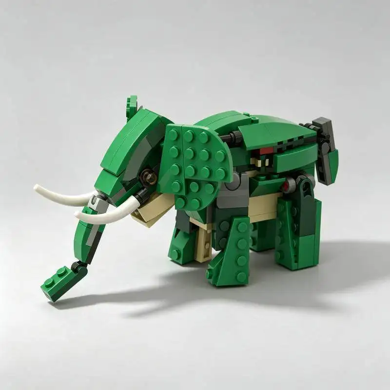 138PCS Green Wildlife Elephant MOC Building Blocks Animal Model Custom Puzzle DIY Educational Assembly Toy Gift for Boys Girls