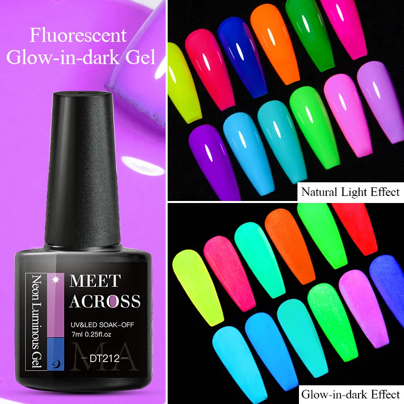 Poznaj 7ml Luminous fluorescencyjny blask w ciemności żelowy lakier do paznokci Neon UV LED Nails Gel usuwanie lakieru w żelu żel do malowania paznokci