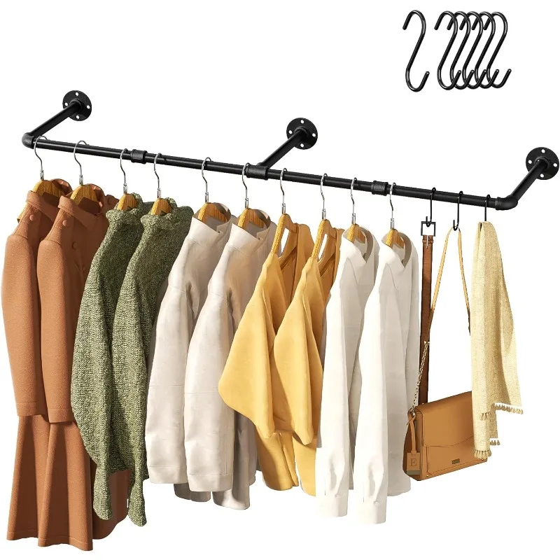 

Vintage Clothes Rack, 55" Industrial Pipe Wall Mount Garment Rack, Space-Saving Heavy Duty Clothes Hanger for Closet Storage