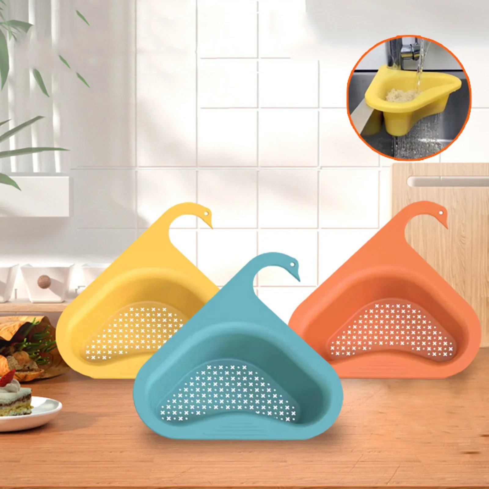 

Kitchen Sink Drain Basket Swan Drain Rack Multi-functional Hanging Faucet Triangular Shelf Household Gadgets Storage Tool Basket