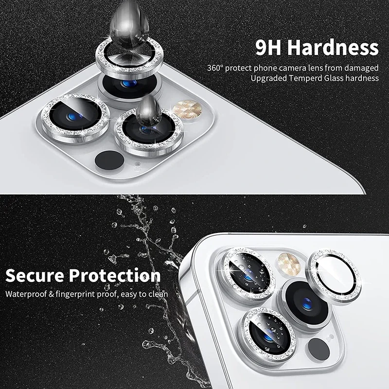 For iPhone 16 Pro Max Camera Lens Protector For iPhone 15 13 Mini 14 Pro Max Glitter Diamond Camera Cover Circle Tempered Glass