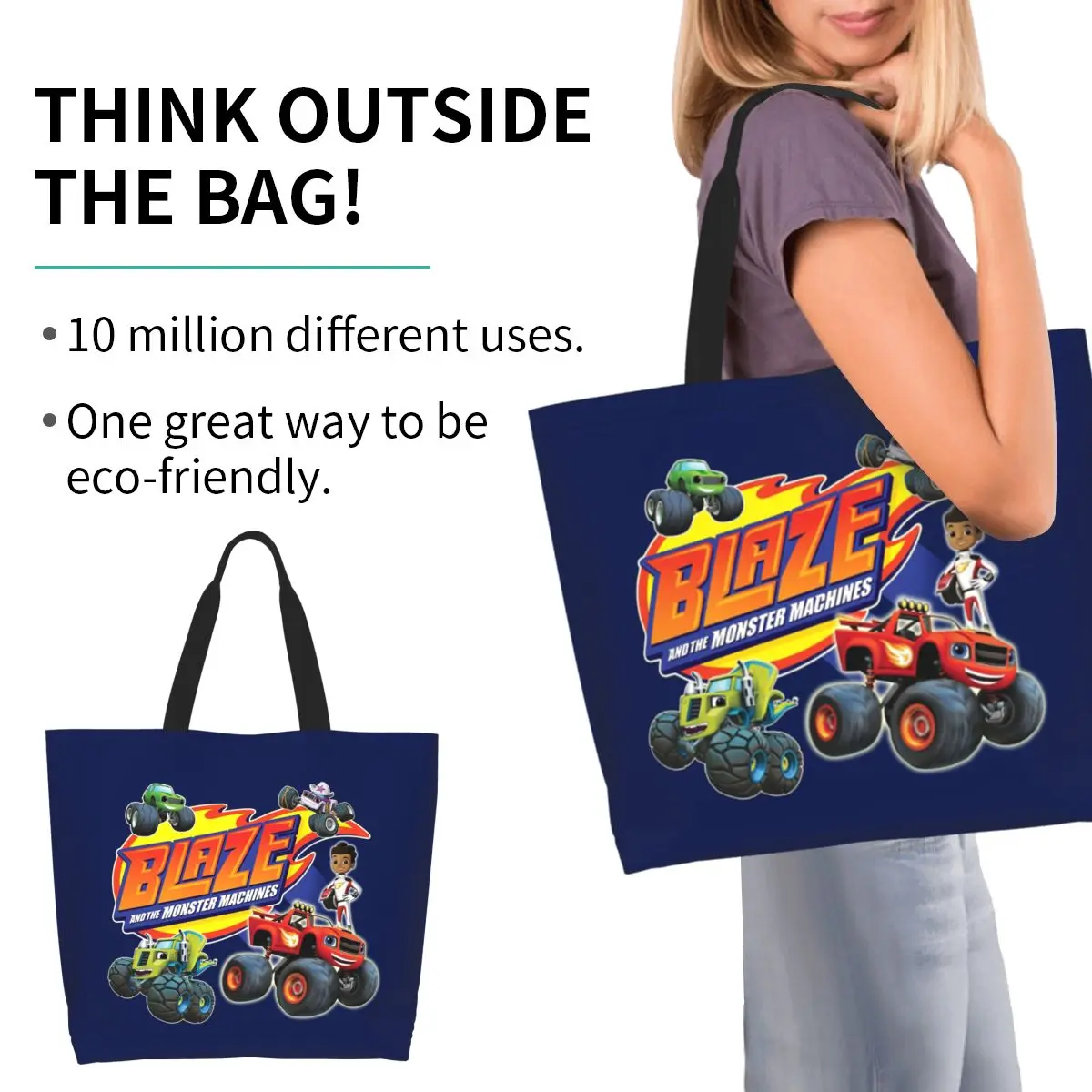 Blaze And The Monster Machines Crew Shopping Tote Bag Canvas Large Capacity Shoulder Bags Shopper Grocery Handbag for Women