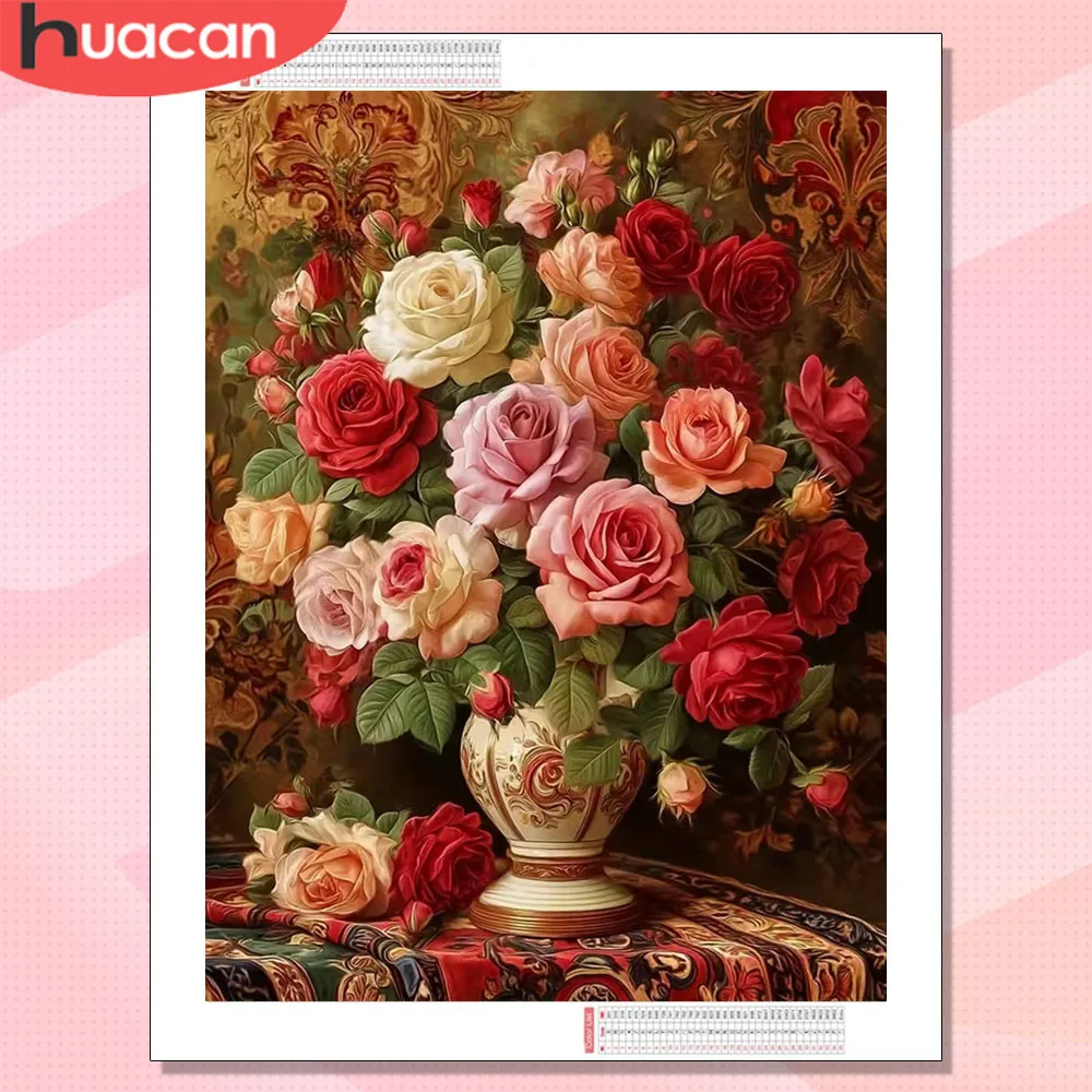 HUACAN Diamantmalerei Rosenblüte Diamantkunst Neu 2026 Florales Mosaikbild aus Strass Heimwanddekoration