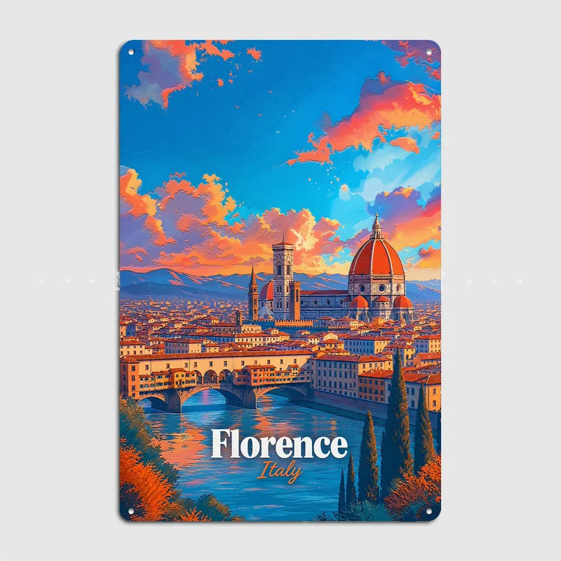 Florence Italy Sunset Travel Poster Metal Sign Life Wall Custom Bedroom Indoor Home Wall Decor Posters Room Decoration