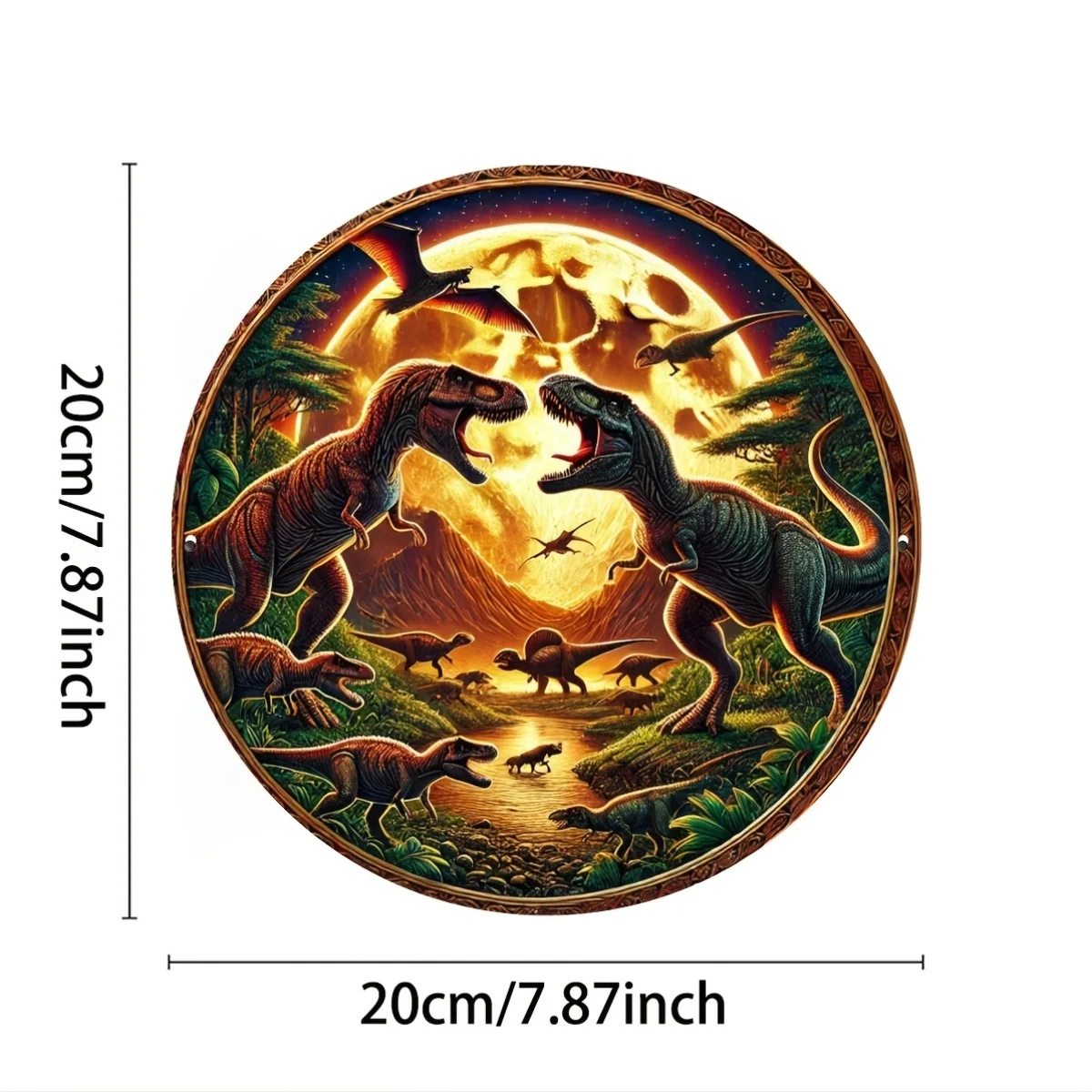 1pc Jurassic Dinosaur Foil Art, Vintage Aluminum Circular Plaque, Rustic Home Decor Sign, Wall & Window Hanging for Laundry, Gym