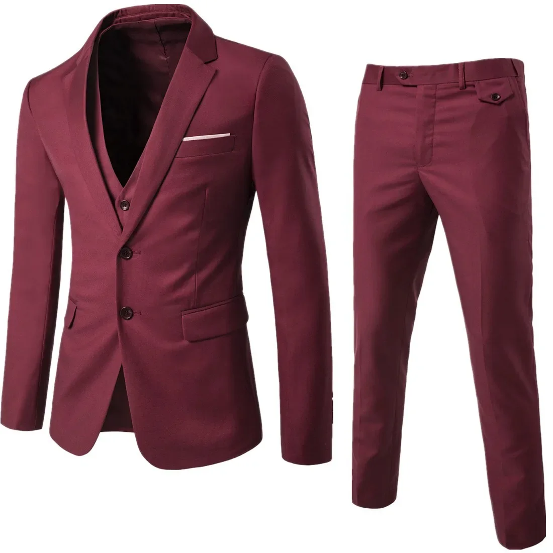 Suit Jacket Pants 3 Pieces Sets / 2023 Fashion Men Business Dress Male Wedding Blazers Coat + Trousers + Waistcoat / S-6XL