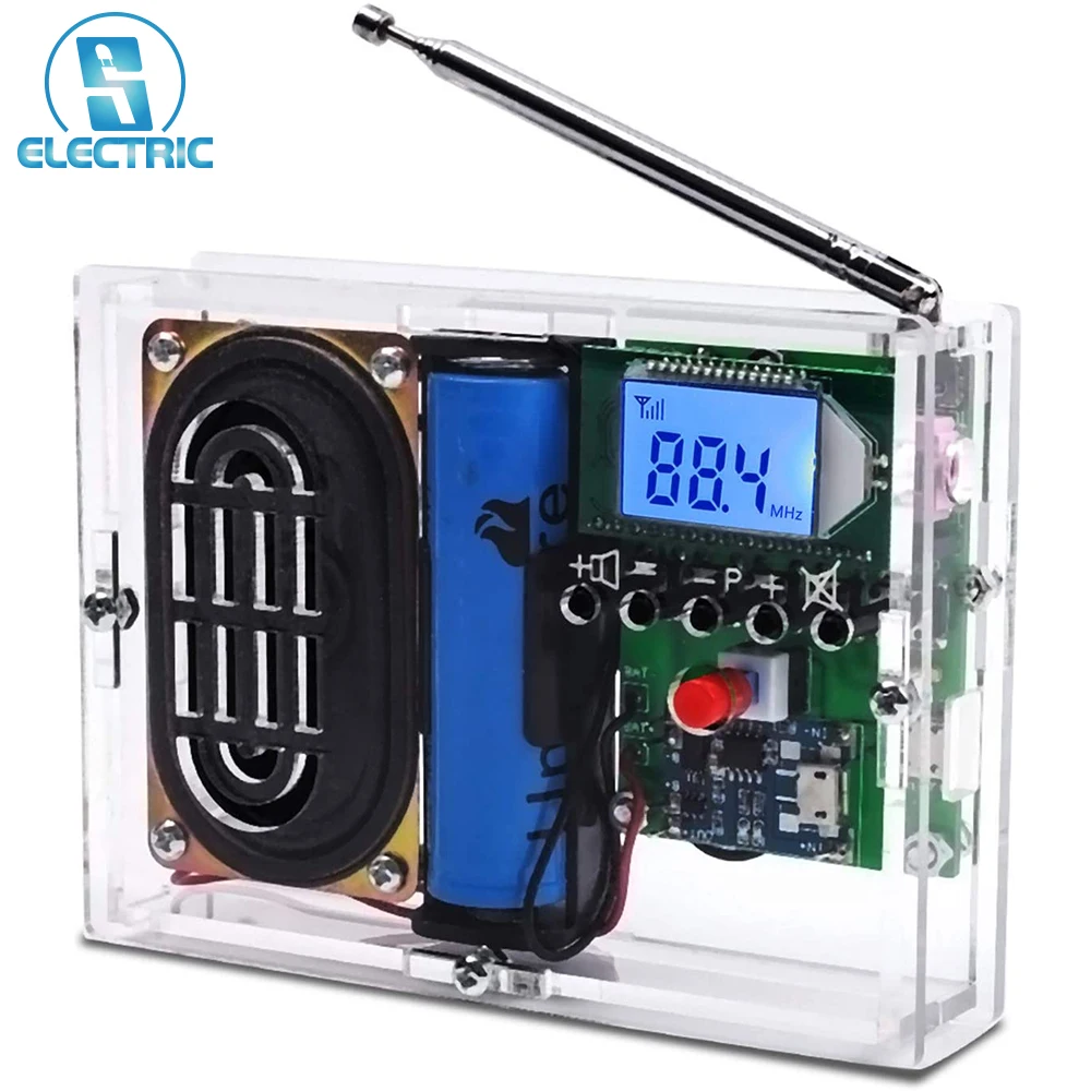 

DIY Electronic Kit FM Radio Receiver Module 76-108MHz DIY Radio Speaker Kit Frequency Modification LCD Display Solder Practice