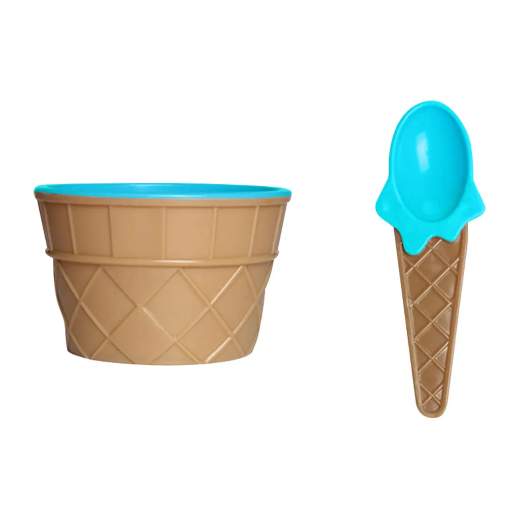 Kids Ice Cream Cup Children Dessert Ice Cream Mixing PP Bowl with Spoon Dinnerware Tableware  Blue