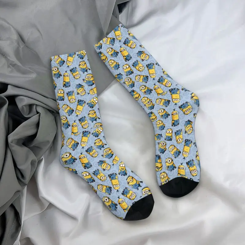 Custom M- Minions Manga Cartoon M- Minions Men\'s Crew Socks Unisex Kawaii Spring Summer Autumn Winter Dress Socks