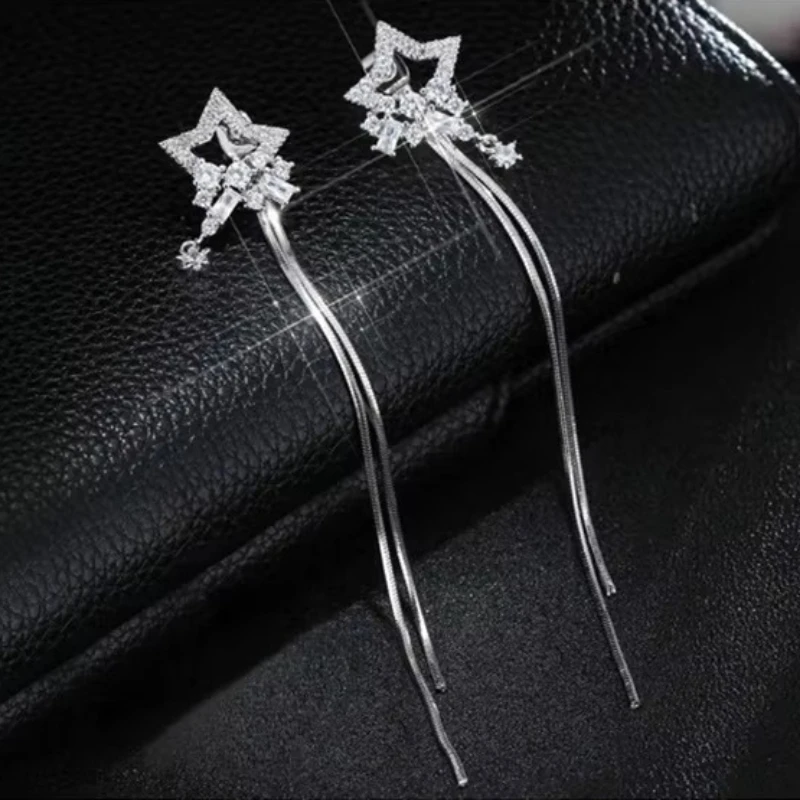 Nowy projekt biżuteria ślubna luksusowe przezroczysta cyrkonia kolczyki eleganckie 925 Sterling Silver Star stadniny kolczyki dla kobiet