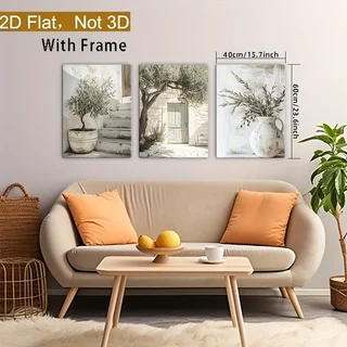 3pcs Framed Canvas Wall Art Set Home Courtyard Abstract Print Poster Ready‑to‑Hang Decor for Living Room Library Office Cafe Bar