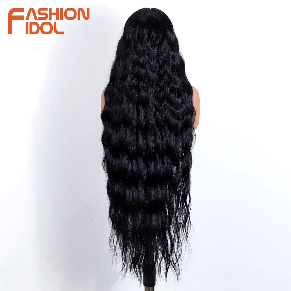 FASHION IDOL 36inch Water Wave Lace Front Wigs Synthetic With Baby Hair Wigs For Women Ombre Natural Wave Part Lace Wigs Cosplay