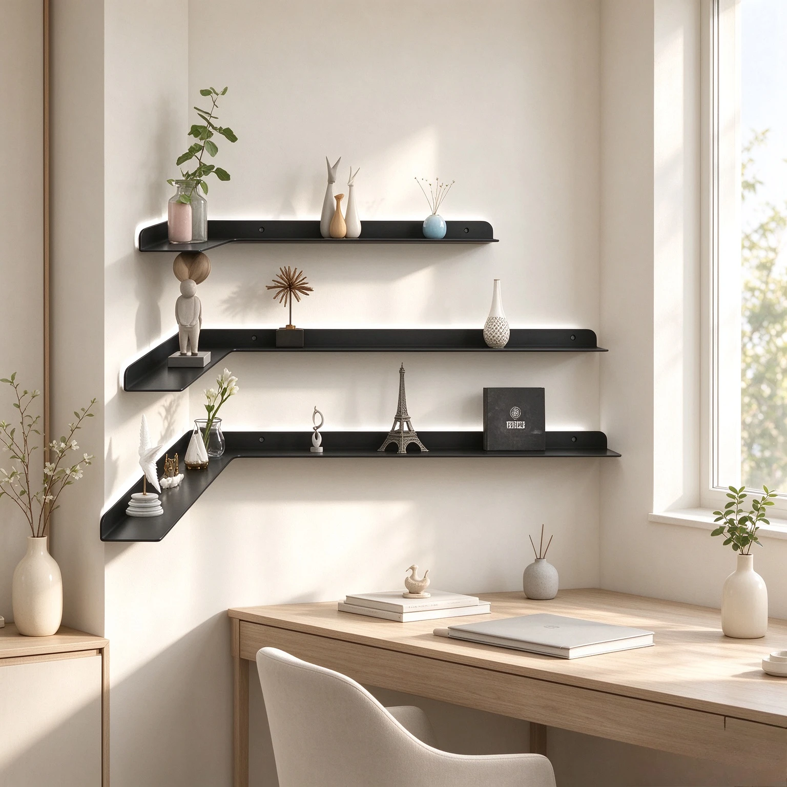 Iron Corner Display Shelf, Wall Mounted Floating Showcase Storage Rack for Living Room, Bedroom and Small Apartment Decor