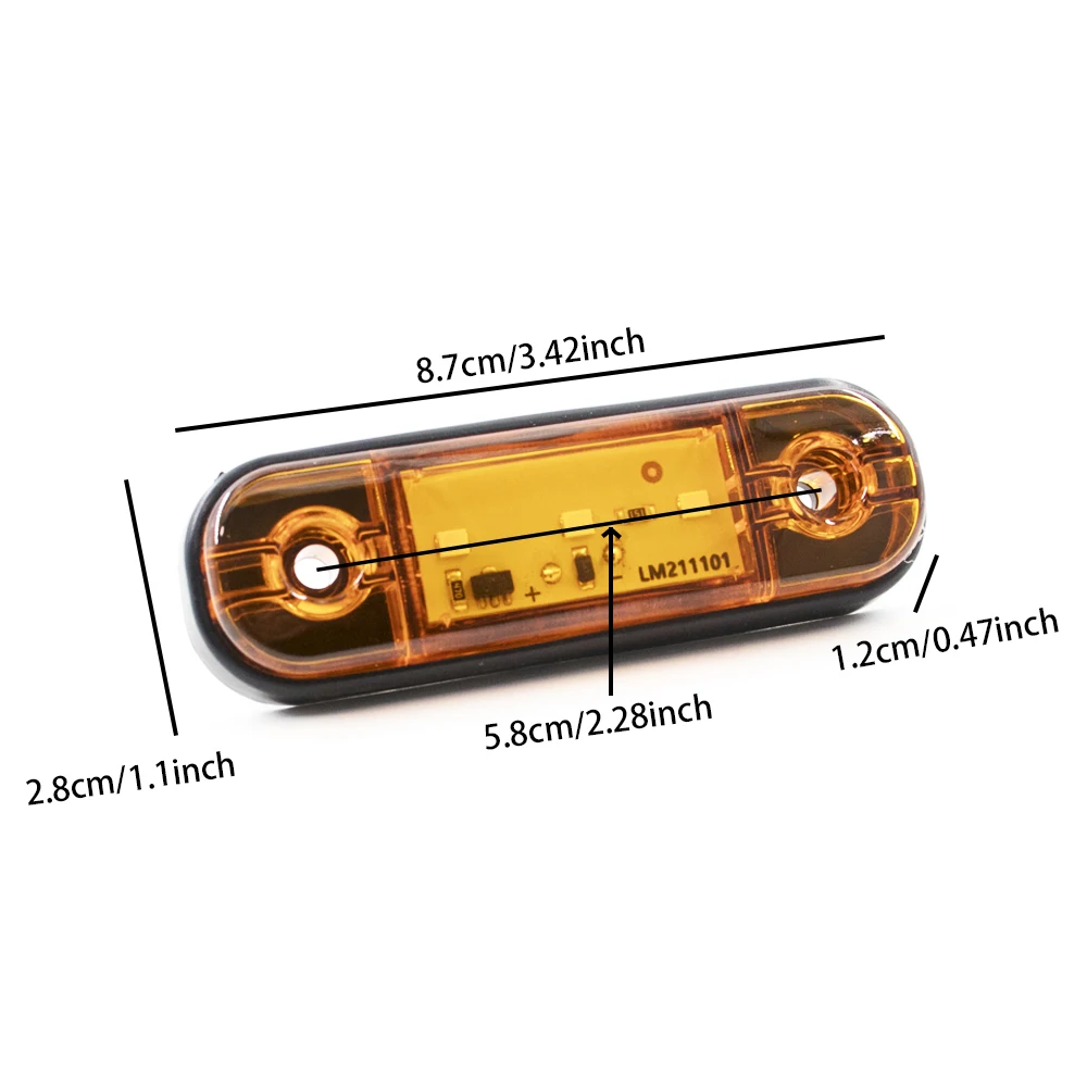 6x/10x 12V 24V 3 LED External Side Marker Warning Light Oval Clearance Signal Trailer Truck Lamp Car Orange White Red Waterproof