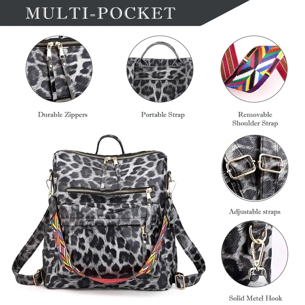 Mochila bolsa para mulheres designer de moda mochila de viagem couro conversível sacos de ombro casual daypack, serpentina cinza e