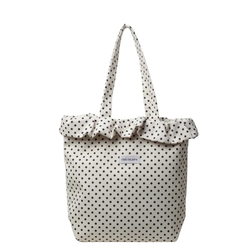 Lotus Leaf Edge Polka Dot Canvas Shoulder Bag 2024 Autumn New Large Capacity Commuting Handbag Designer Style Women's Handbag