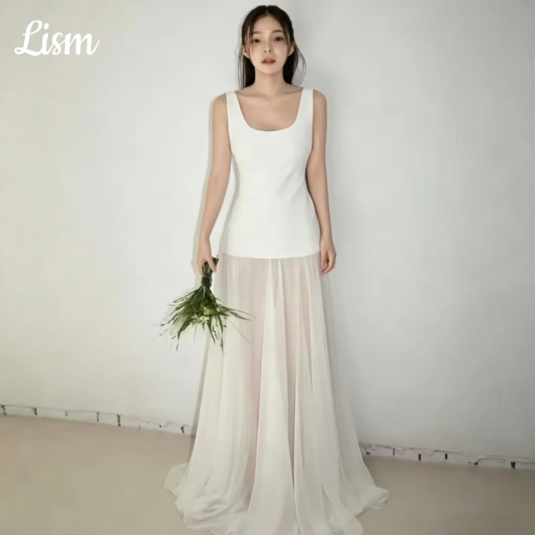 Lism U-Neck Sleeveless Korean Wedding Dresses Patchwork Bridal Wedding Photo Shoot Gown Customized Party Reception Dresses