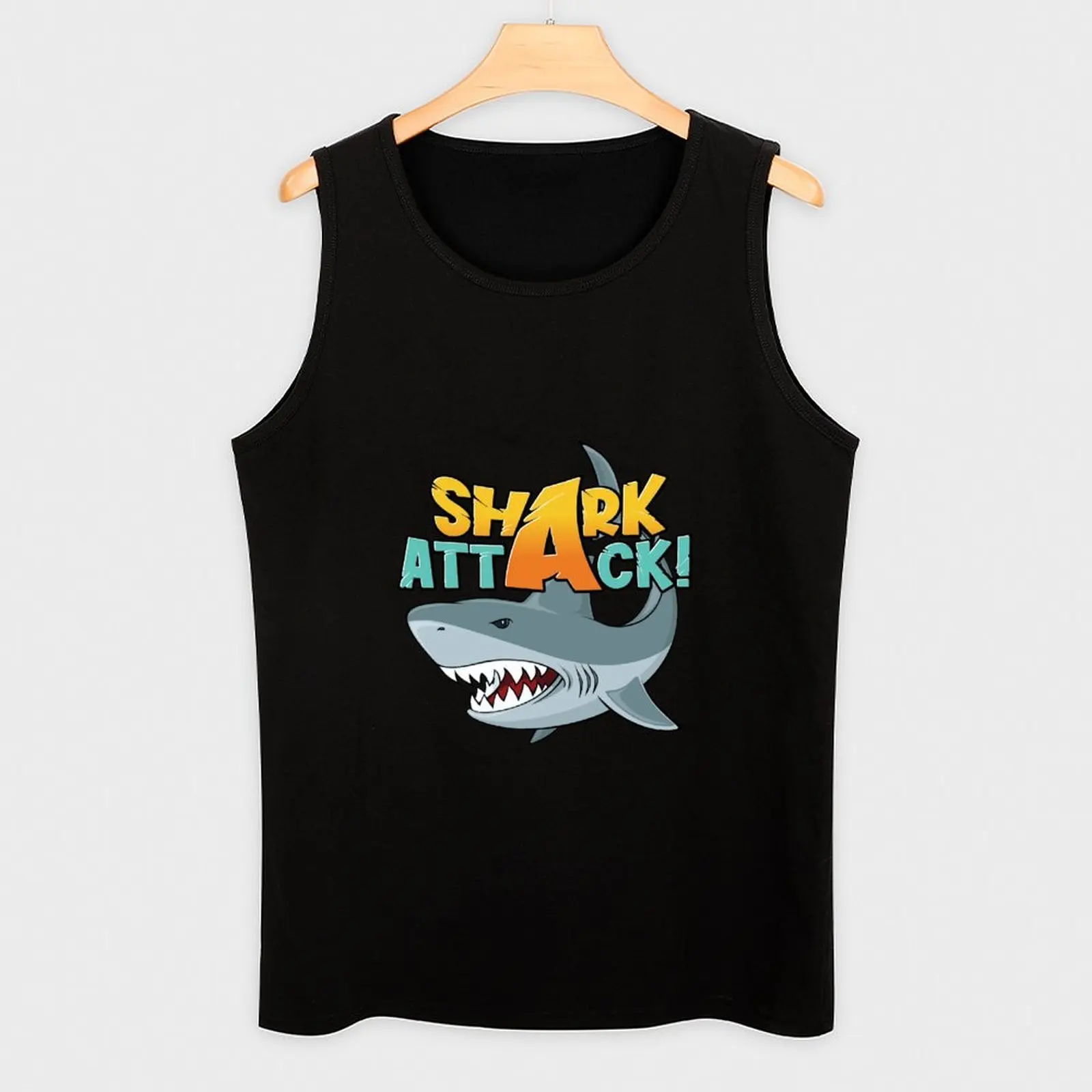 SHARK ATTACK Tank Top Sleeveless Workout Tank Top Muscle Fit Gym Shirt view 3