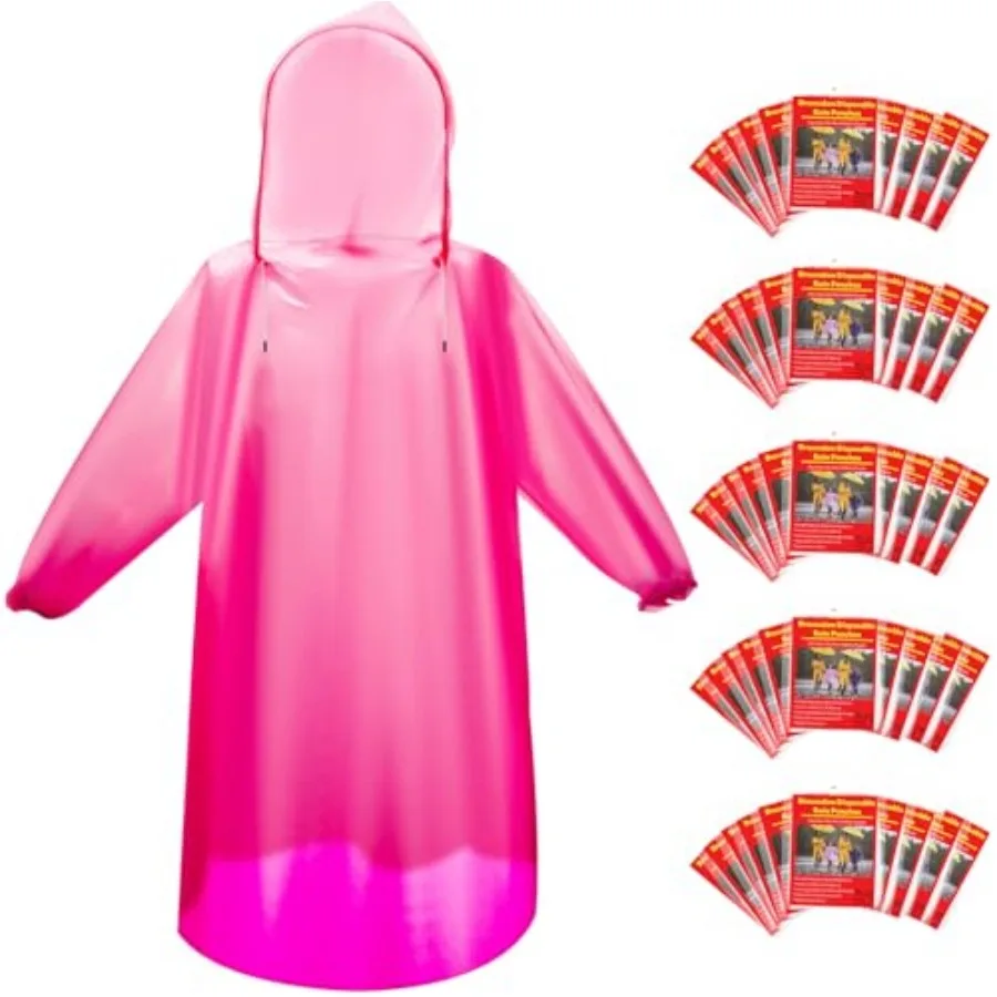 and and Disposable Rain Ponchos for Adults/Youth, Waterproof PE Raincoats with Drawstring, Camping/Emergency