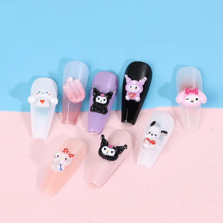 Acessórios para unhas Kawaii, desenhos animados bonitos, Sanrio, Kuromi, Hello Kitty, minha melodia, arte do prego, decoração do encanto, strass Y2K, atacado, 100pcs