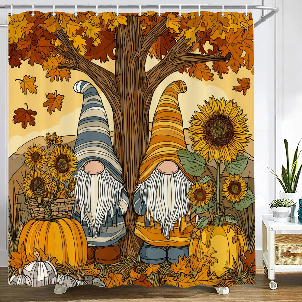 

Christmas Shower Curtain, Bathroom Decorative Cartoon elves and Santa Claus Shower Curtain, Waterproof Shower Curtain with Hooks