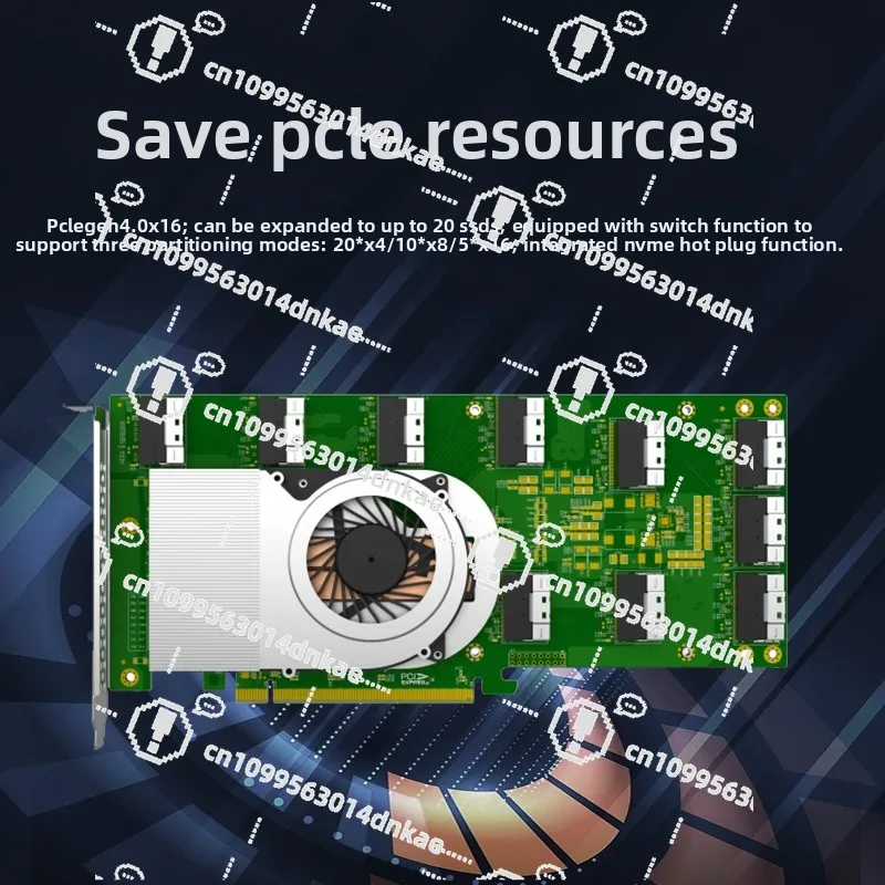 PCIe4.0 X16 10 * SFF8654 8i U.2 NVMe بطاقة توسيع بطاقة الرسومات AI توسيع PEX88096