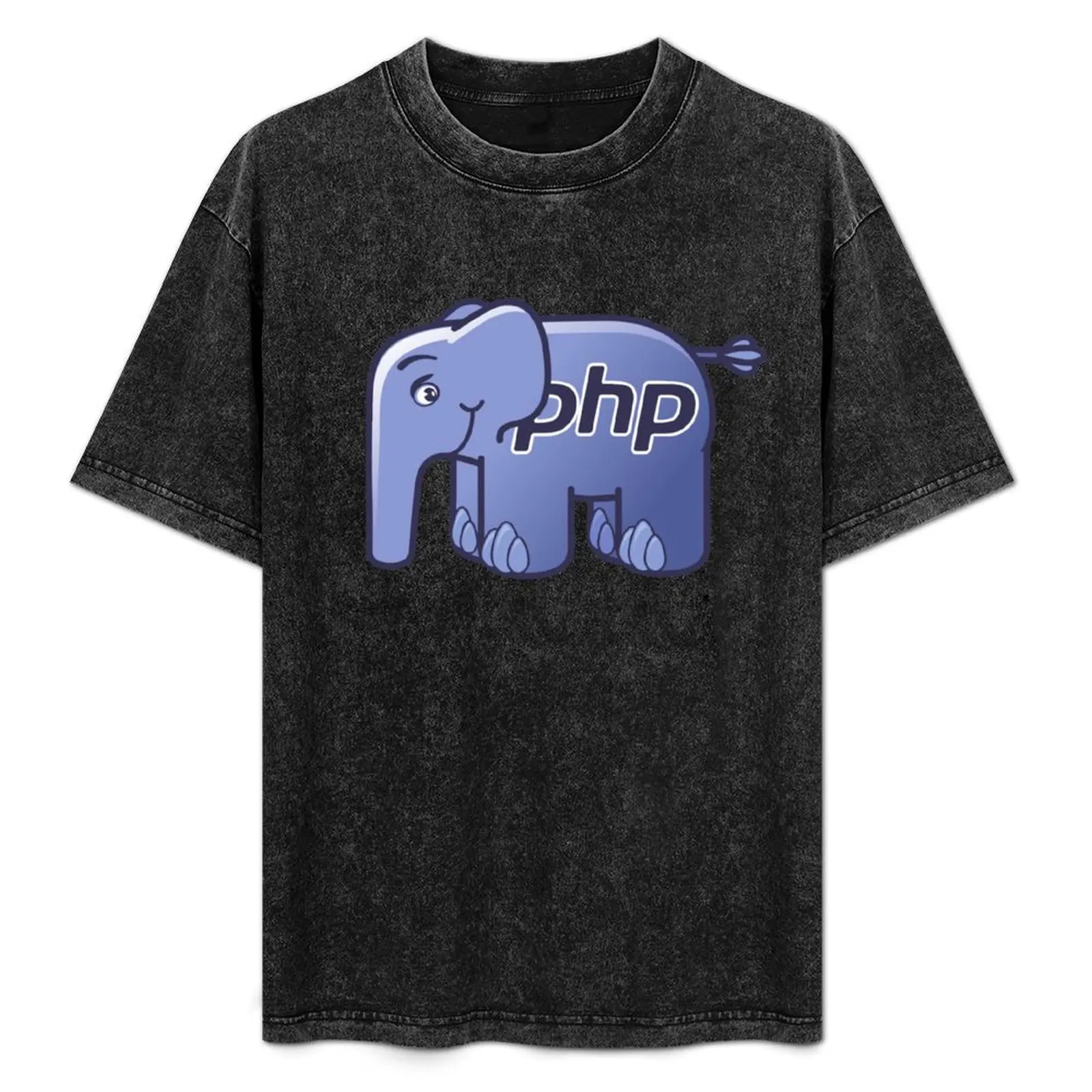 Camiseta con logotipo de PHP ElePHPant (centrado, negro), camiseta básica de algodón de manga corta de color liso