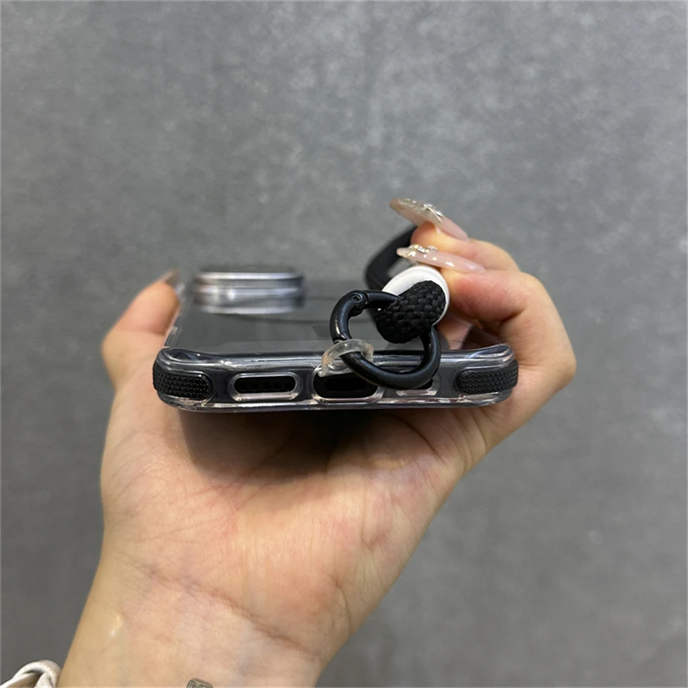 Magnetyczne etui z funkcją ładowania bezprzewodowego MagSafe, z klapką na aparat, uchwytem na nadgarstek, przezroczyste, do iPhone'a 17 16 11 12 13 14 15 Pro Max Plus — zdjęcie produktu 3