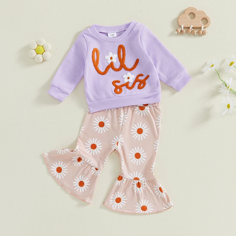FOCUSNORM 0-6Y مطابقة شقيقة الخريف الاطفال الفتيات الملابس مجموعات إلكتروني التطريز طويلة الأكمام البلوز الأزهار طباعة مضيئة السراويل #4