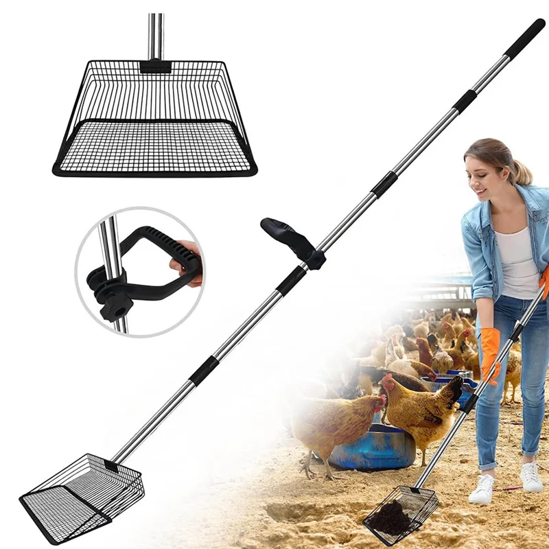 

ABUG-Ergonomic Grip Chicken Poop Scooper, 5 In 1 Stainless Steel Sifting Shovel For Adjustable Chicken Coop Pooper Cleaning